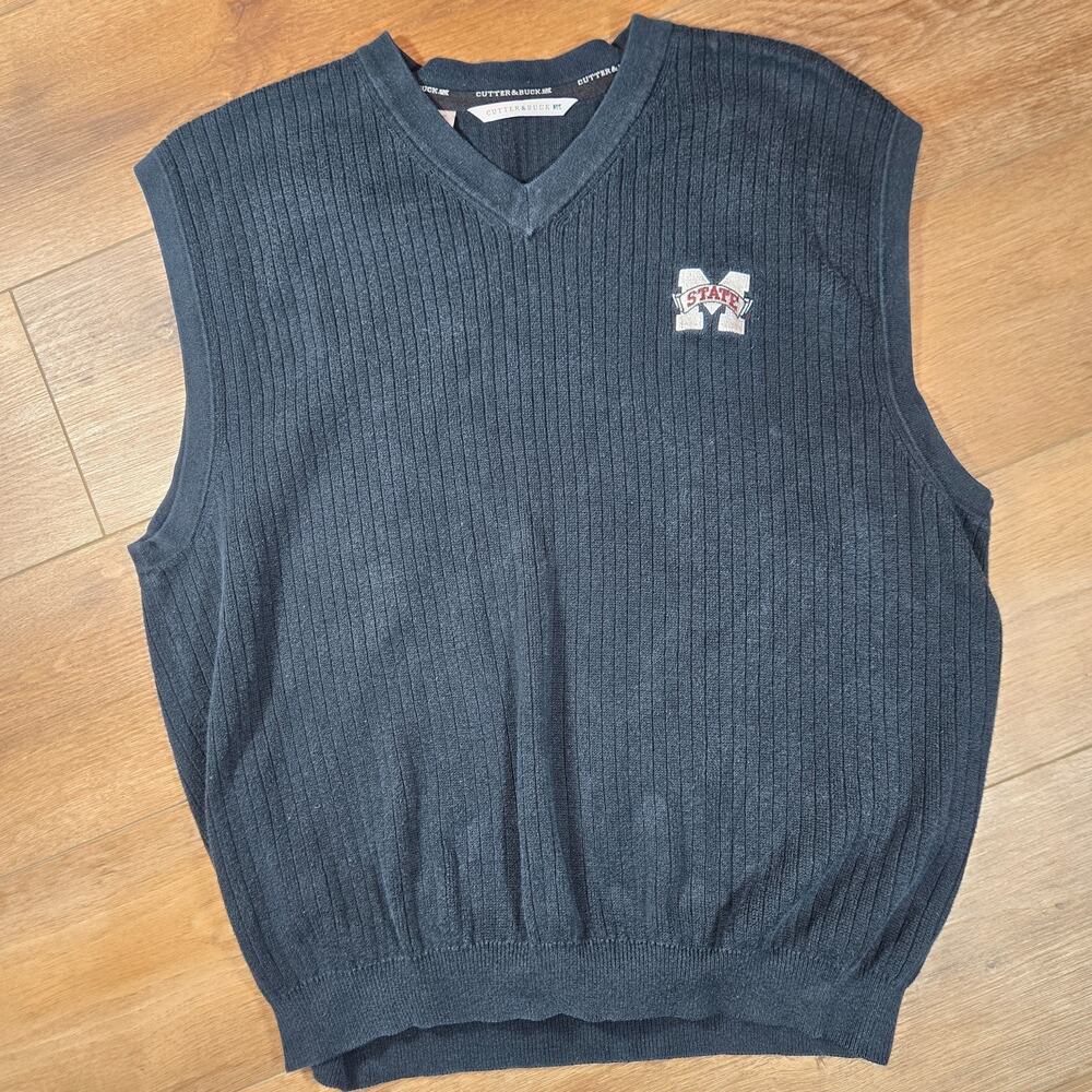 Mississippi State Cutter Buck Sweater Vest L Black Embroidered Golf Preppy NCAA